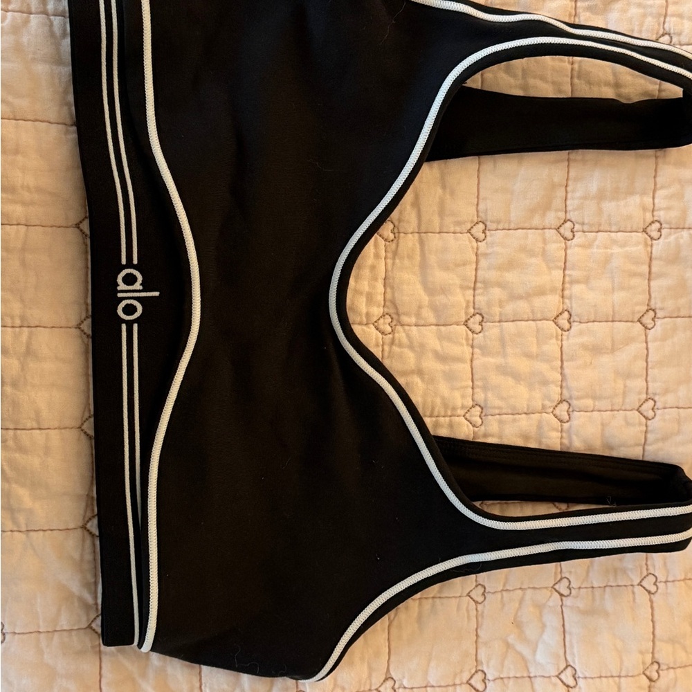 ALO Yoga Black and White Racerback Sports Bra - Picture 2 of 3
